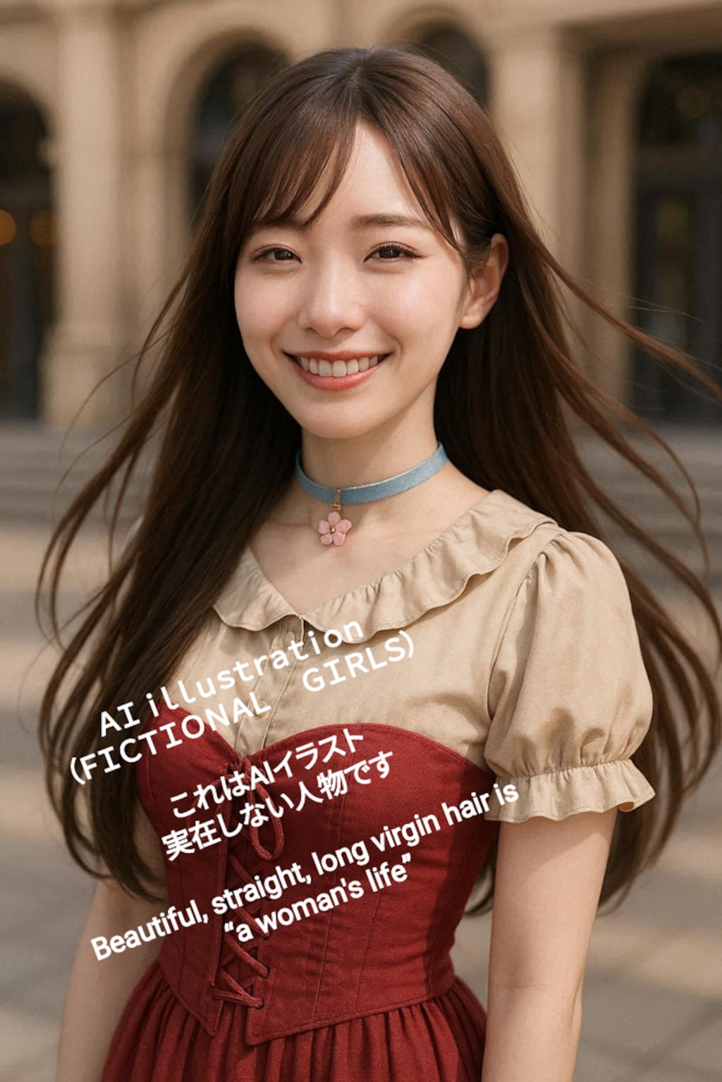 風に悪戯されるストレートロングヘアの美少女