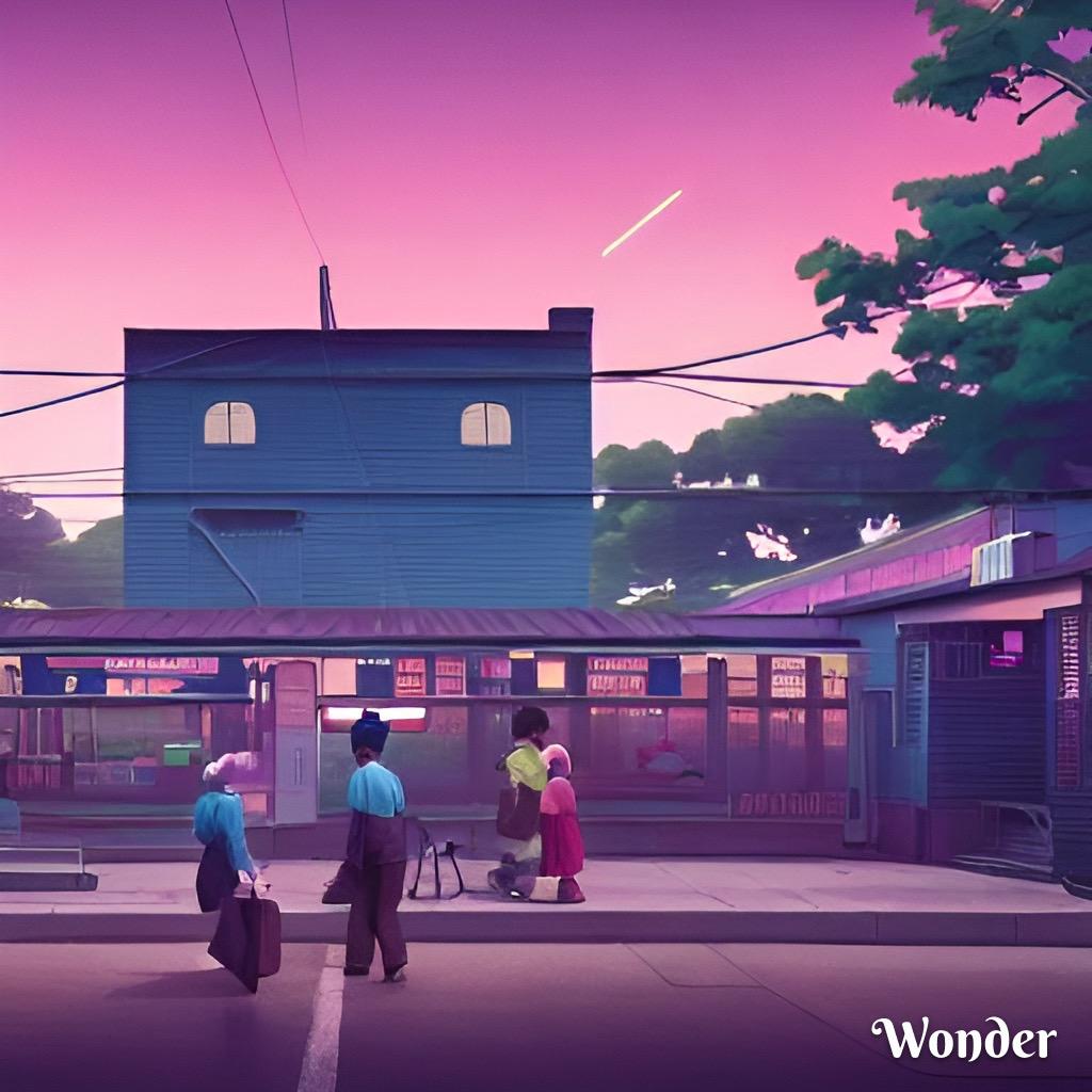 夕暮れの駅の前