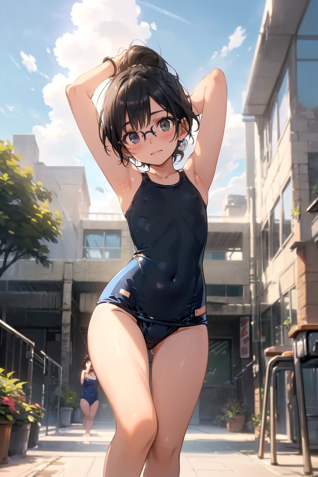 スク水の眼鏡っ娘