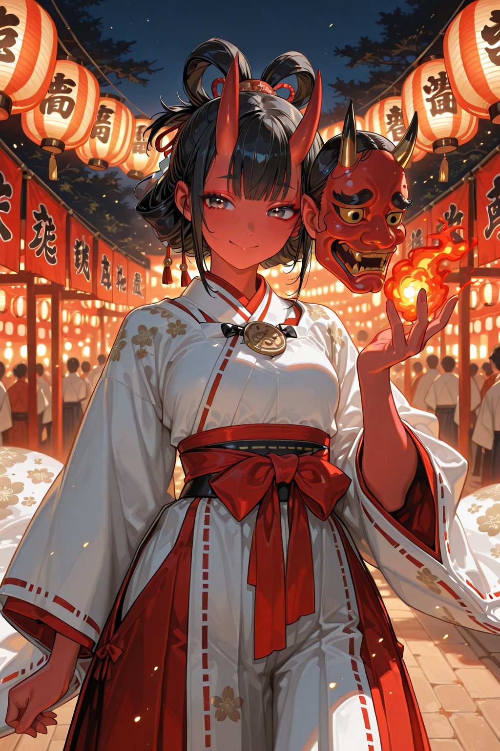 鬼面持つ鬼女巫女 | の人気AIイラスト・グラビア