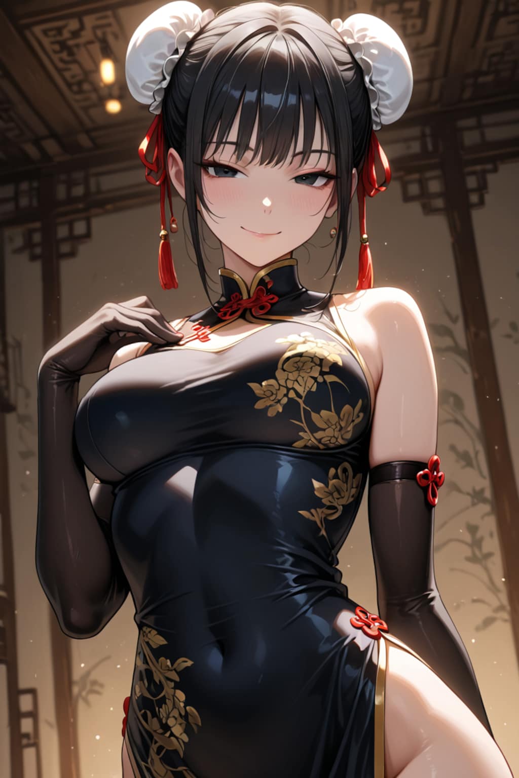 黒眼黒髪ブラックチーパオ