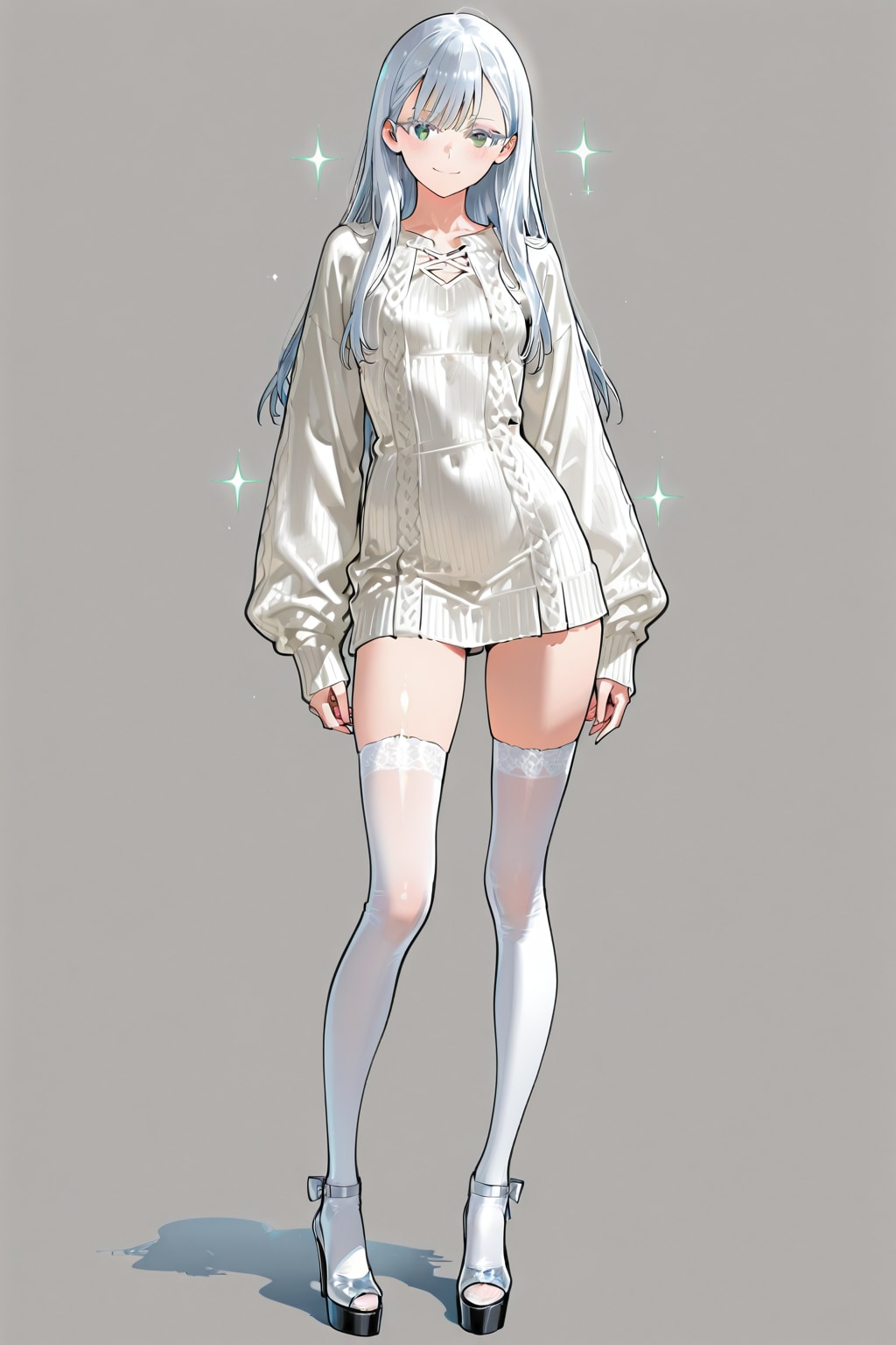 白いハイネックのニットワンピース | の人気AIイラスト・グラビア