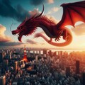 新宿上空を旋回する赤いドラゴン 3枚目