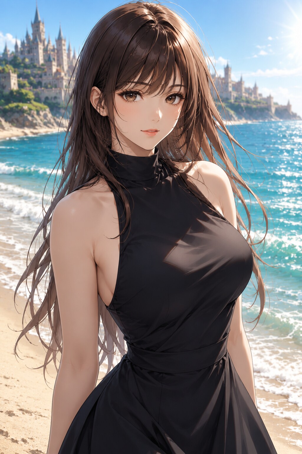 sleeveless black hi neck dress