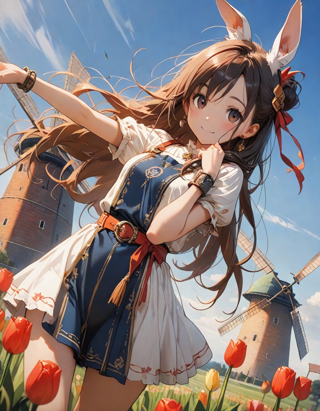 風車とチューリップ