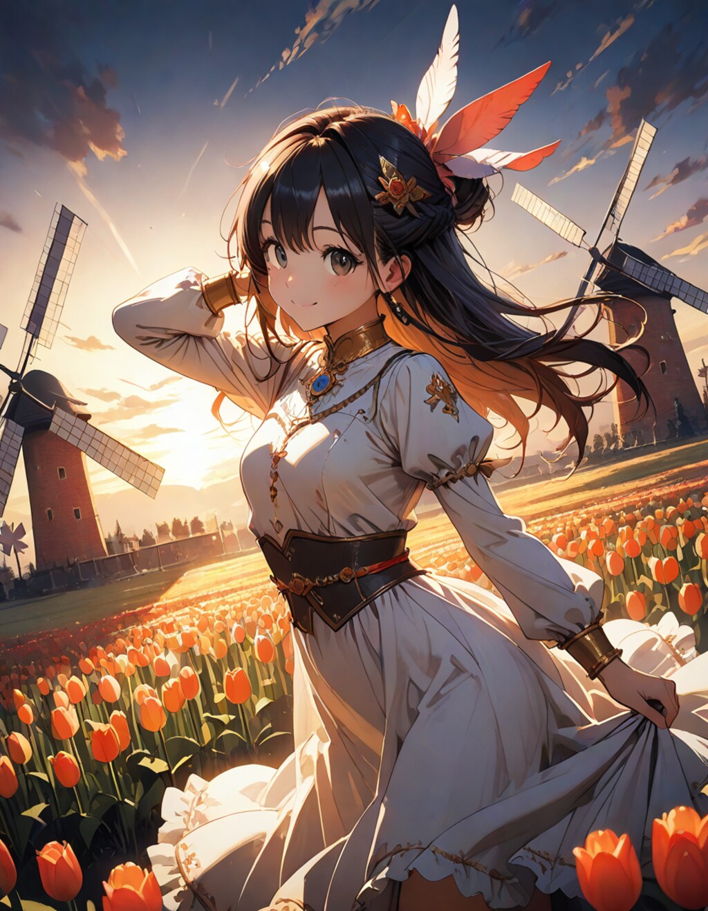 風車とチューリップ