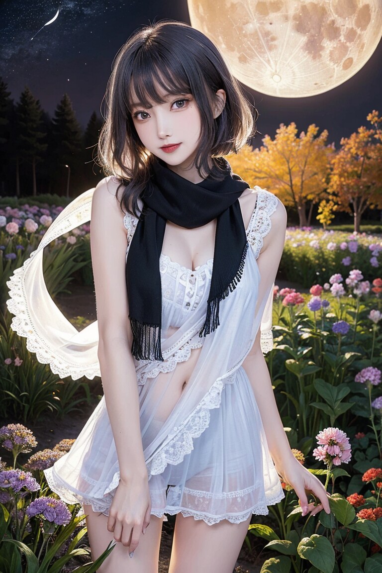 満月に輝く美女