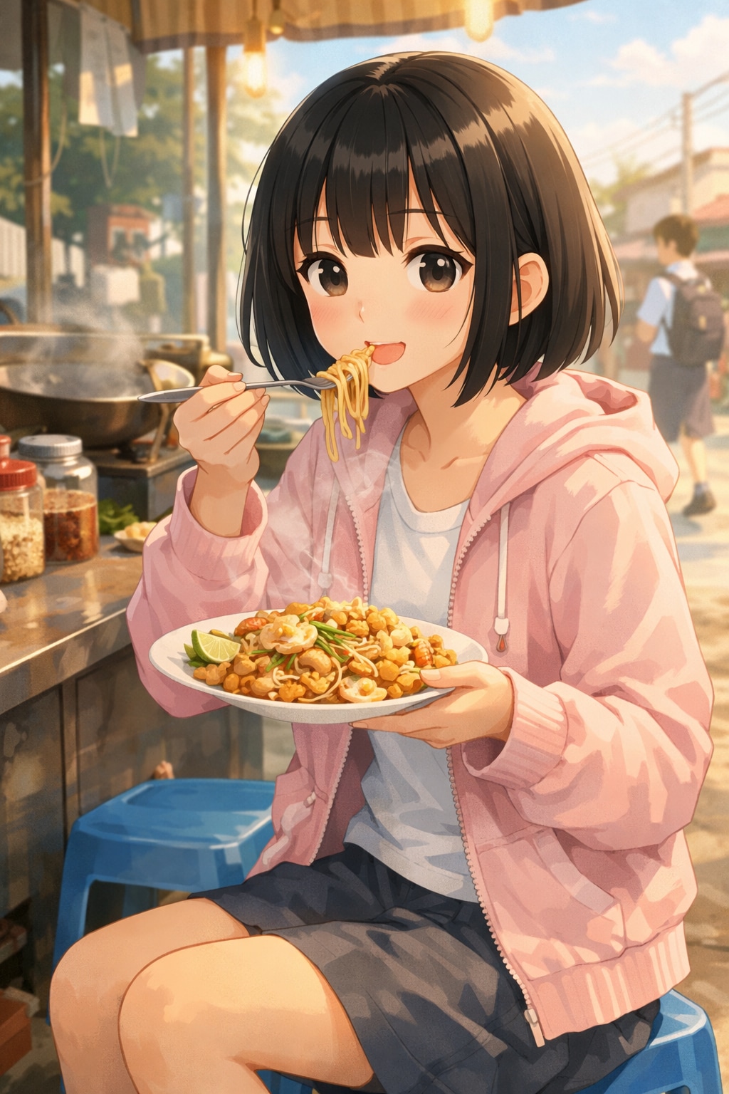 パッタイを食べている女の子 | の人気AIイラスト・グラビア