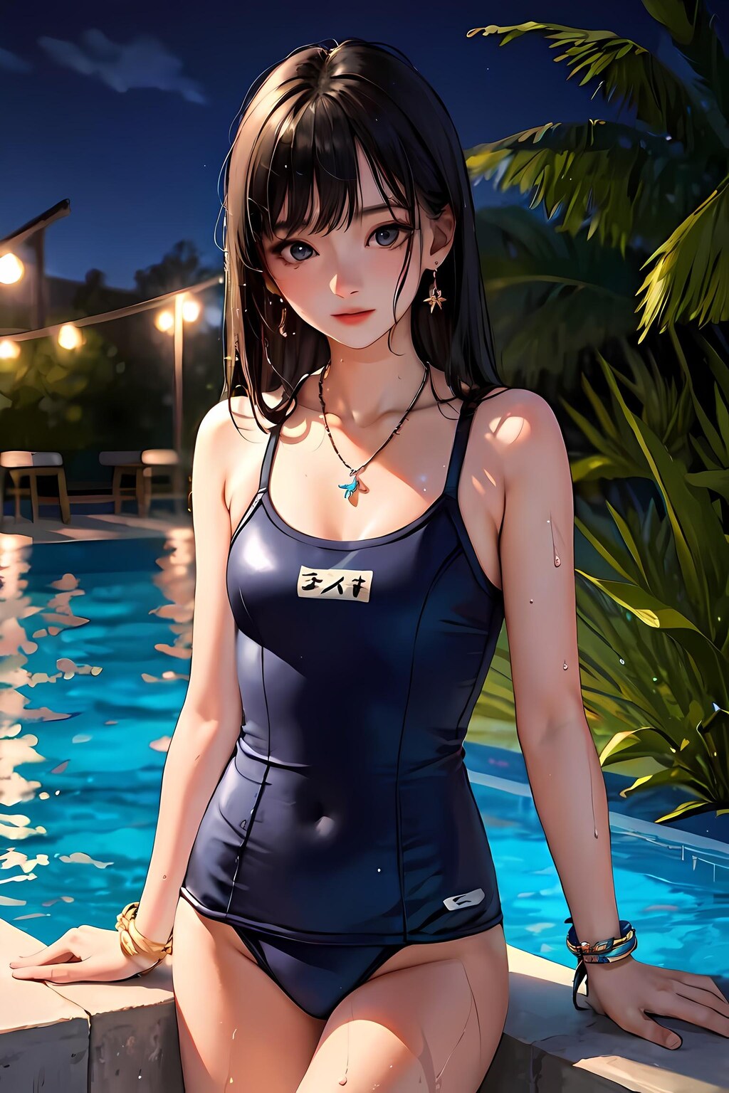 夜の学校のプール