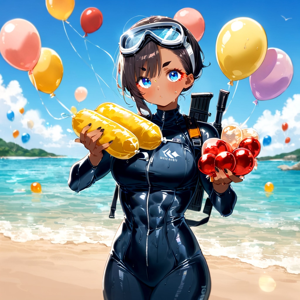 ウェットスーツの女の子と風船 | の人気AIイラスト・グラビア