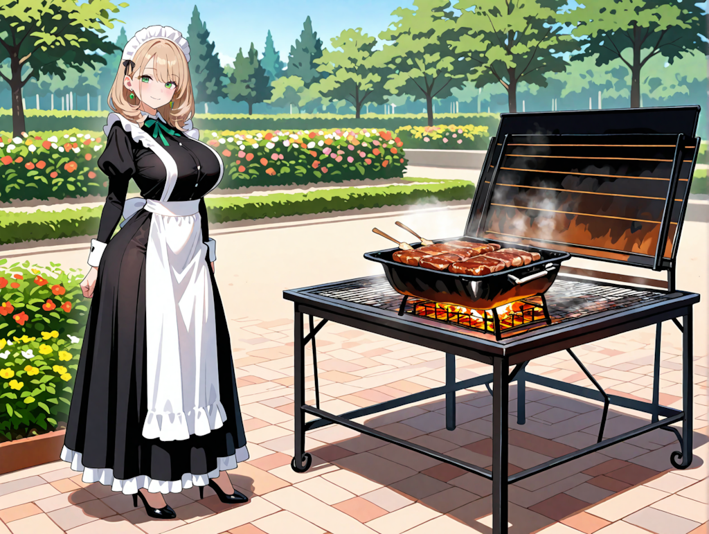 バーベキューの準備をする柚月さん