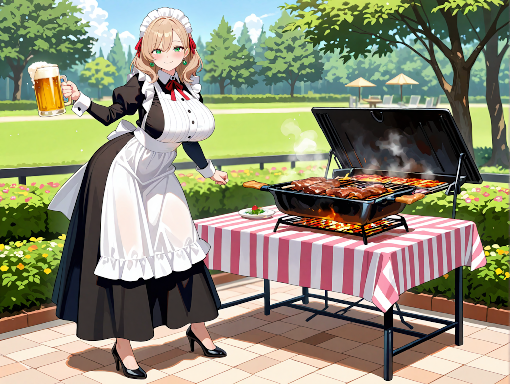 バーベキューの準備をする柚月さん