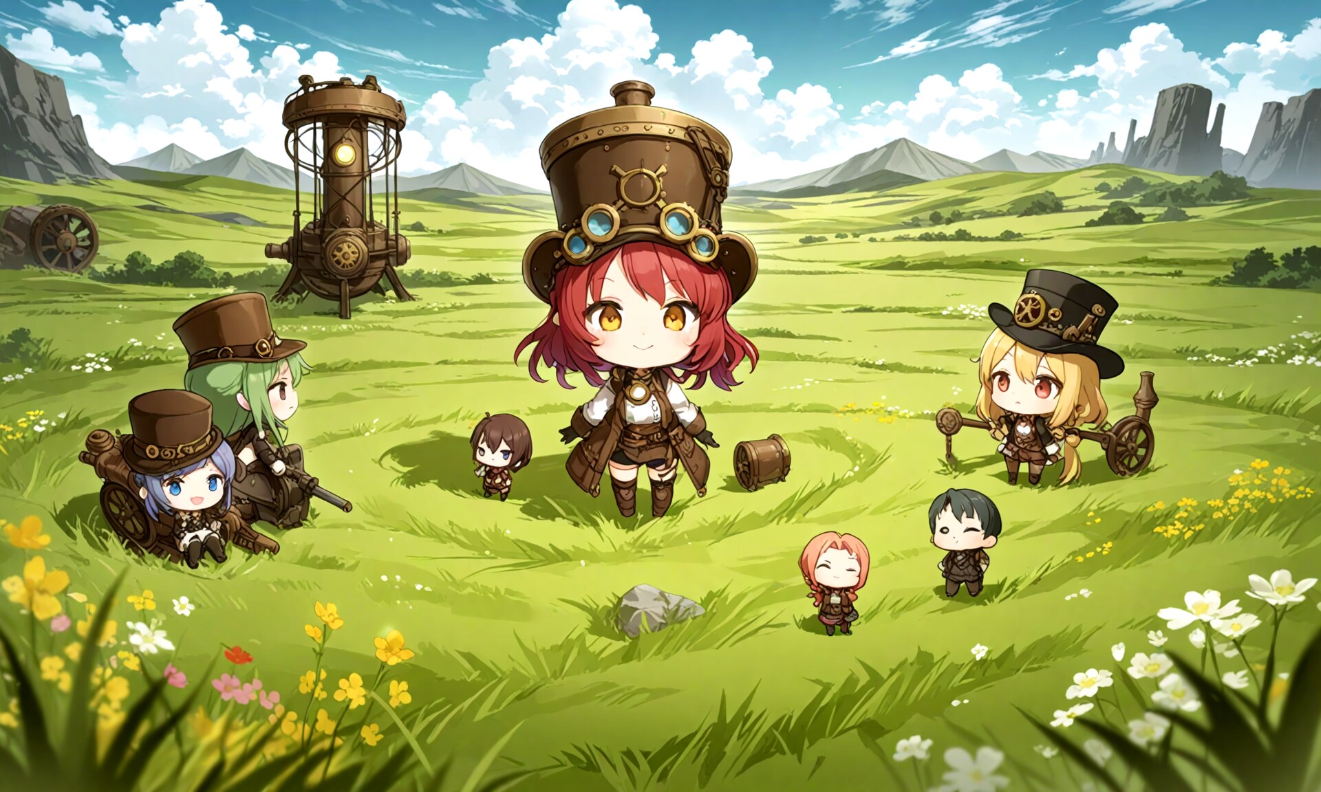 241108 「ネビュラスカイと草原地帯とスチームパンクchibiアドベンチャー」？ | の人気AIイラスト・グラビア