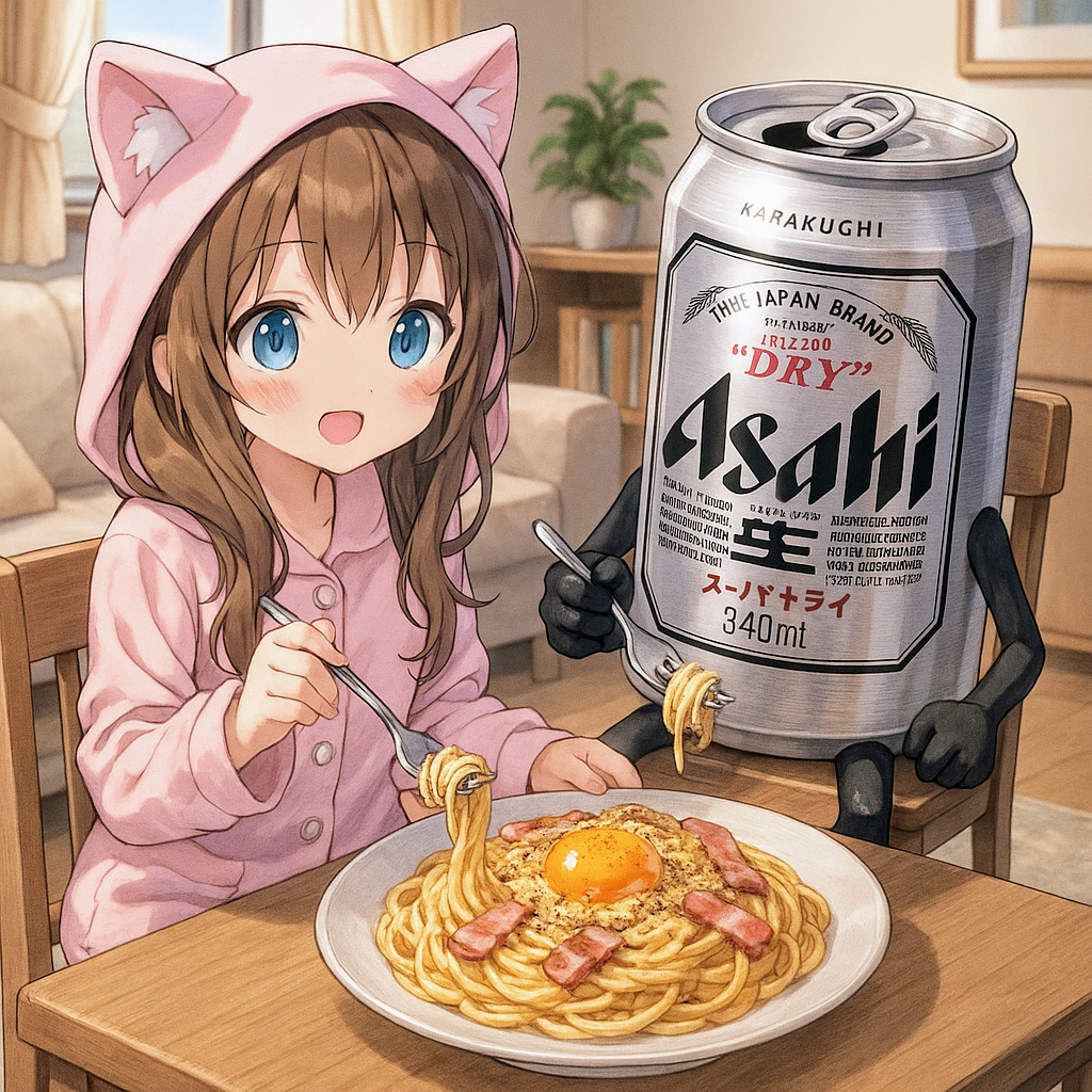 カルボナーラを食べる小さな女の子