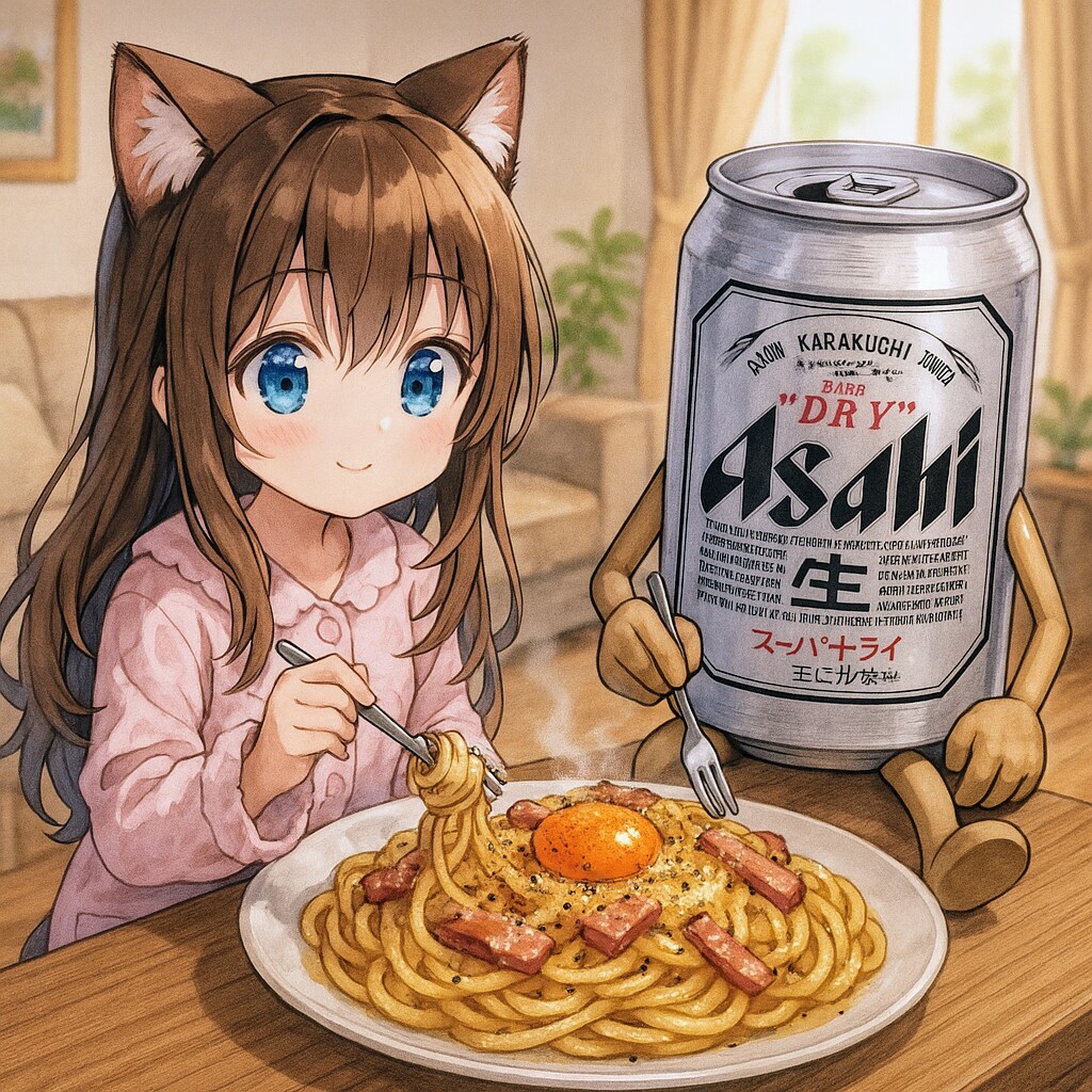 カルボナーラを食べる小さな女の子