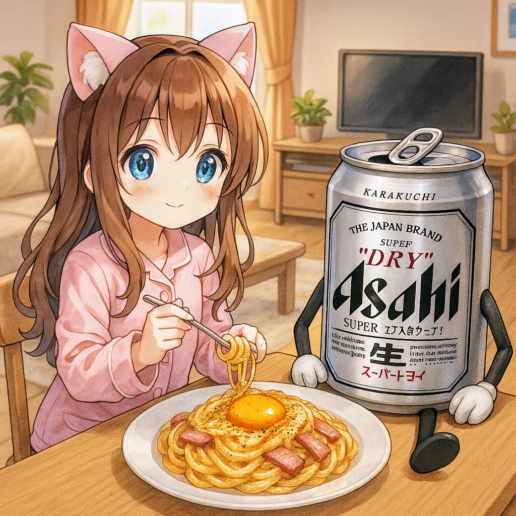 カルボナーラを食べる小さな女の子