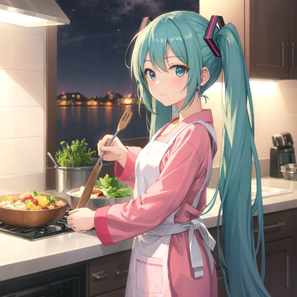 夜中にごそごそと・・・料理を作るミクさん