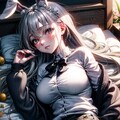 ベットに横たわるうさ耳女の子 2枚目