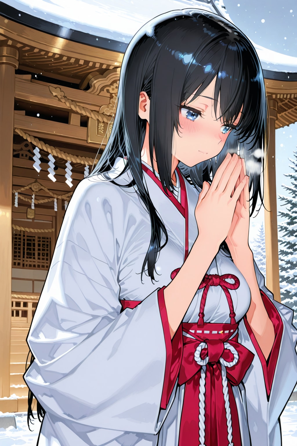 巫女衣装で祈る葵さん