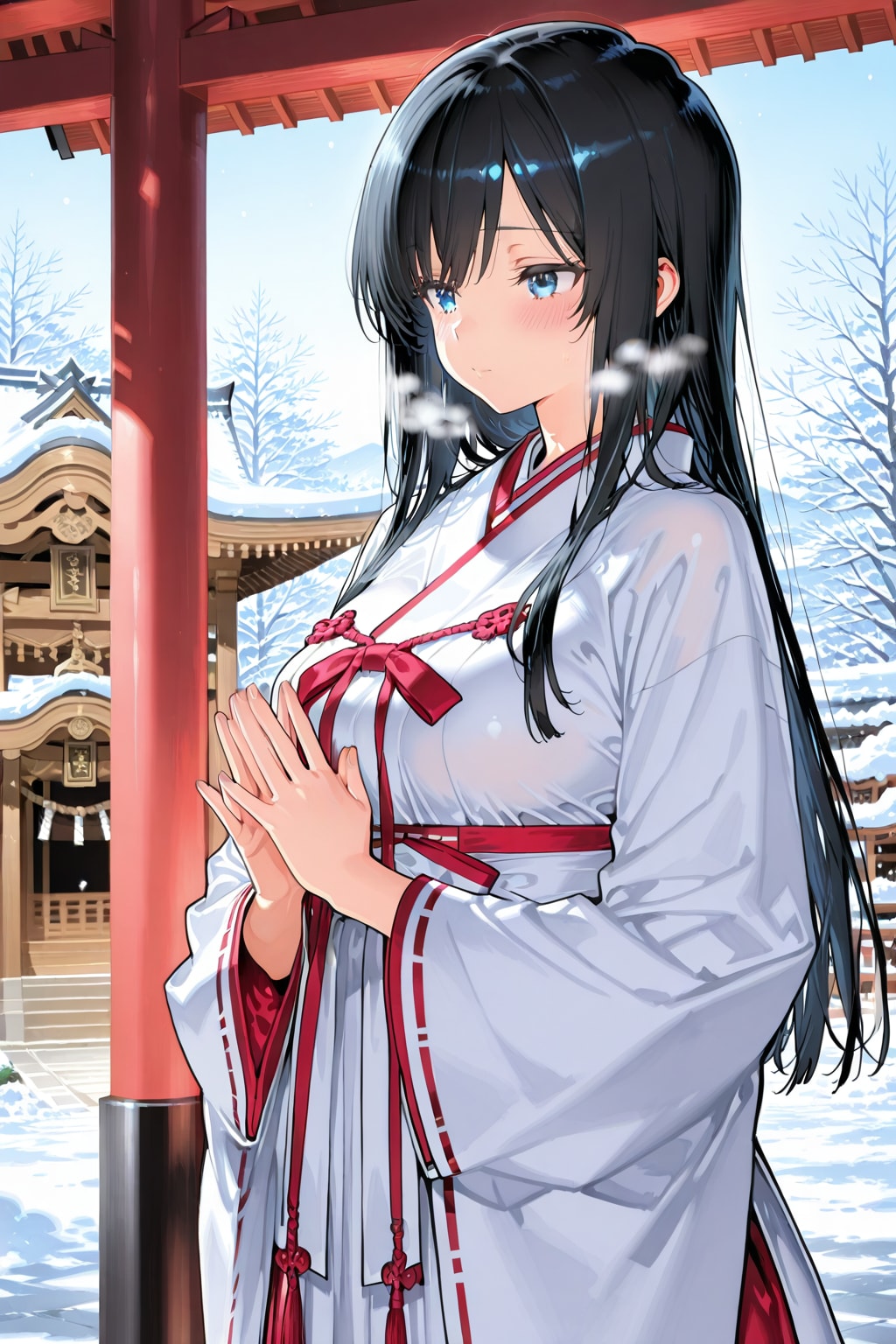 巫女衣装で祈る葵さん