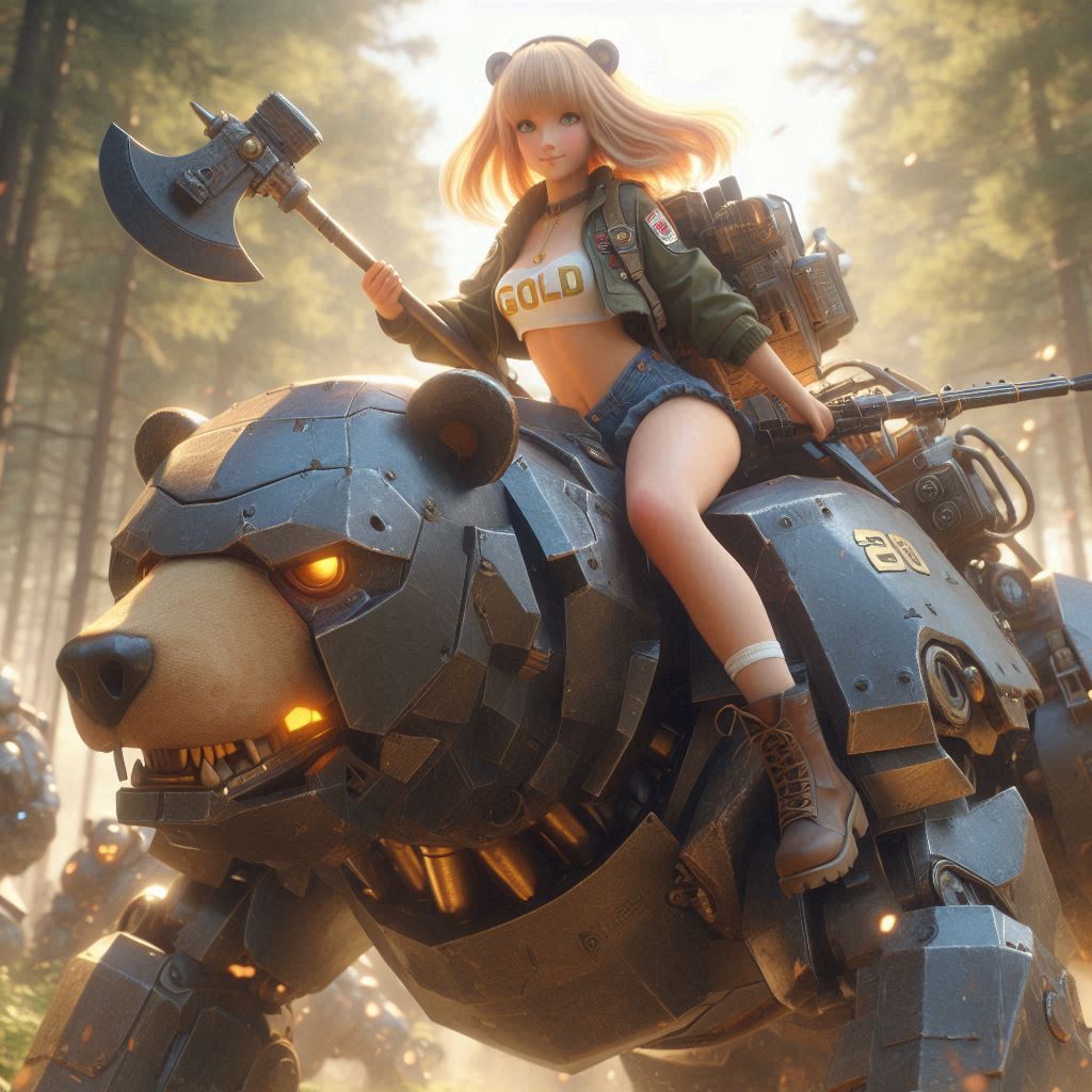 まさかり担いだ金髪ちゃんとクマ型ロボット