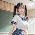 ミニスカセーラーブラウスのツインテール爆乳JKちゃん 2枚目