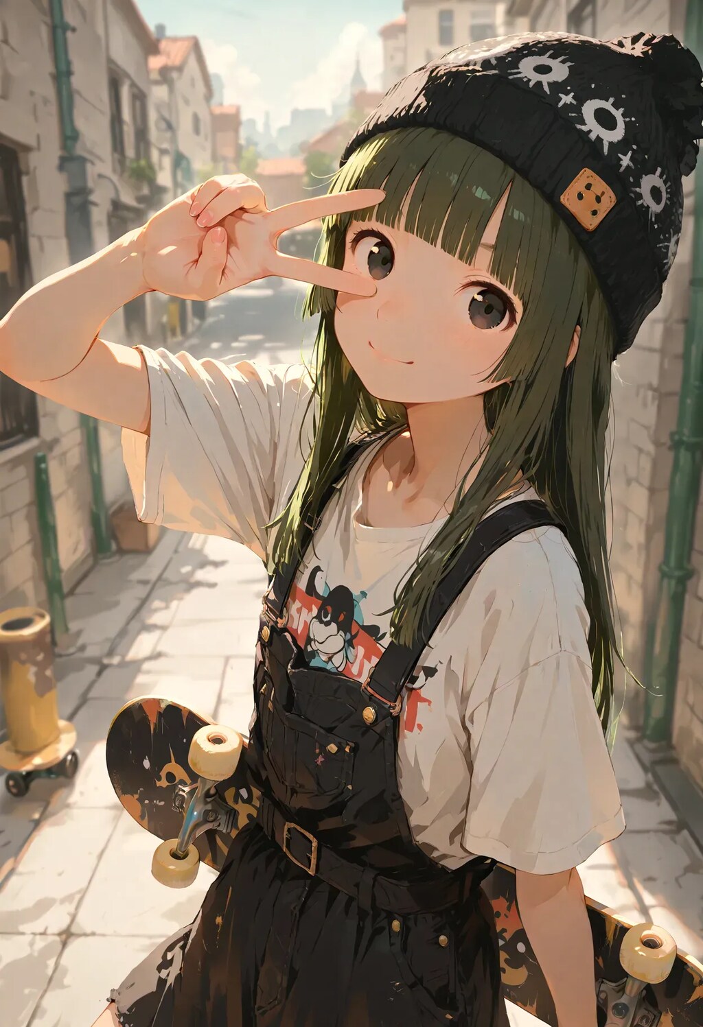 休憩中のスケボー少女