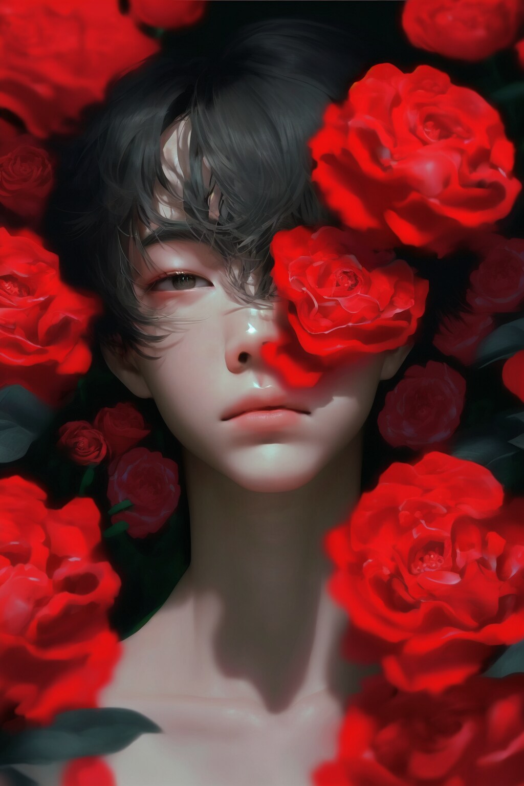 花と男性（カメリア）