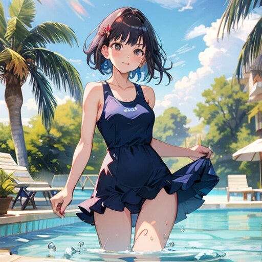水浴びする大和撫子