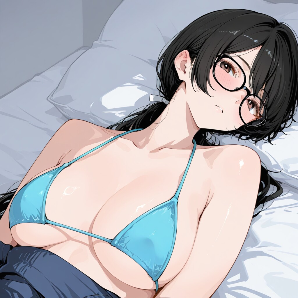 黒髪メガネ　ビキニでベッド