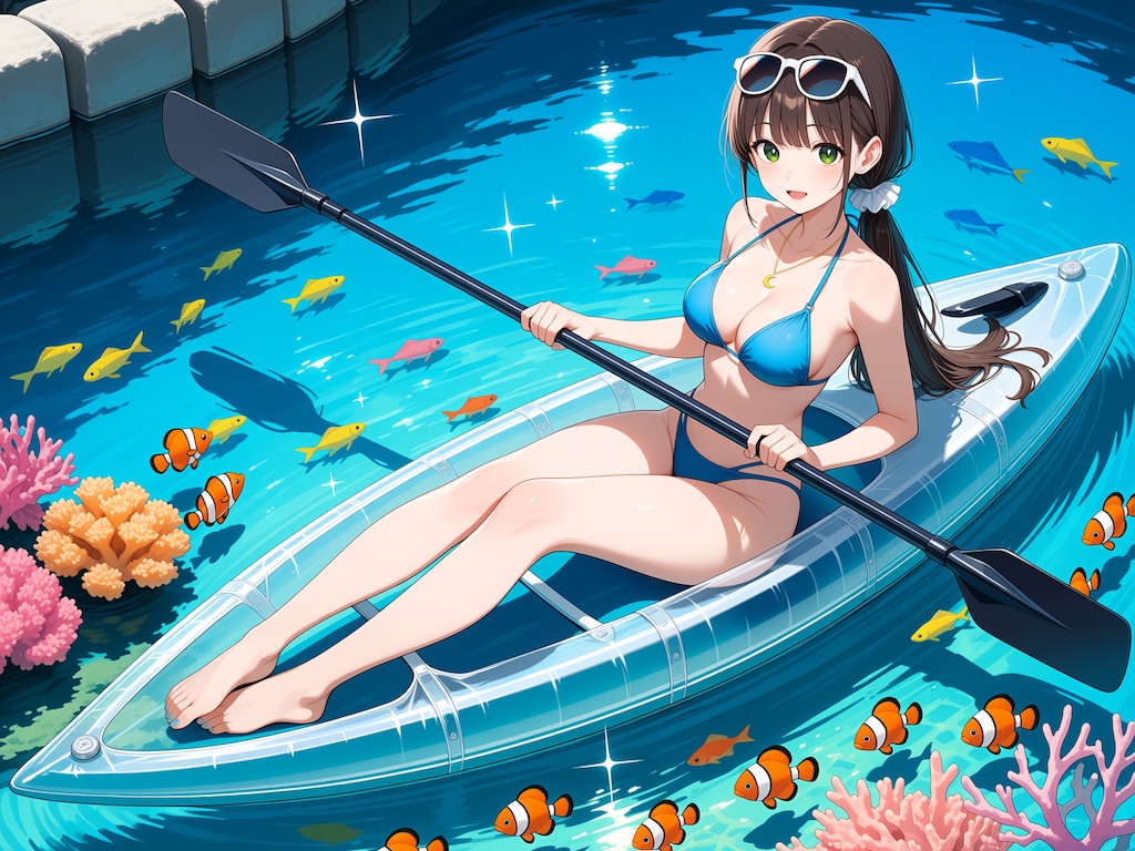 グラスボートでラグーンの海を散歩(モデル：篠宮あかり)