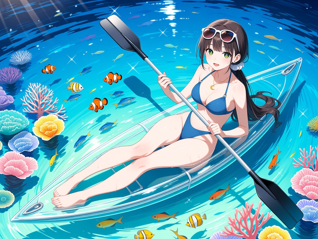 グラスボートでラグーンの海を散歩(モデル：篠宮あかり)