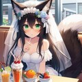 ショッピングモールレストランで果物スイーツ食べる花嫁スク水モン娘狐娘コスプレ人妻 9枚目