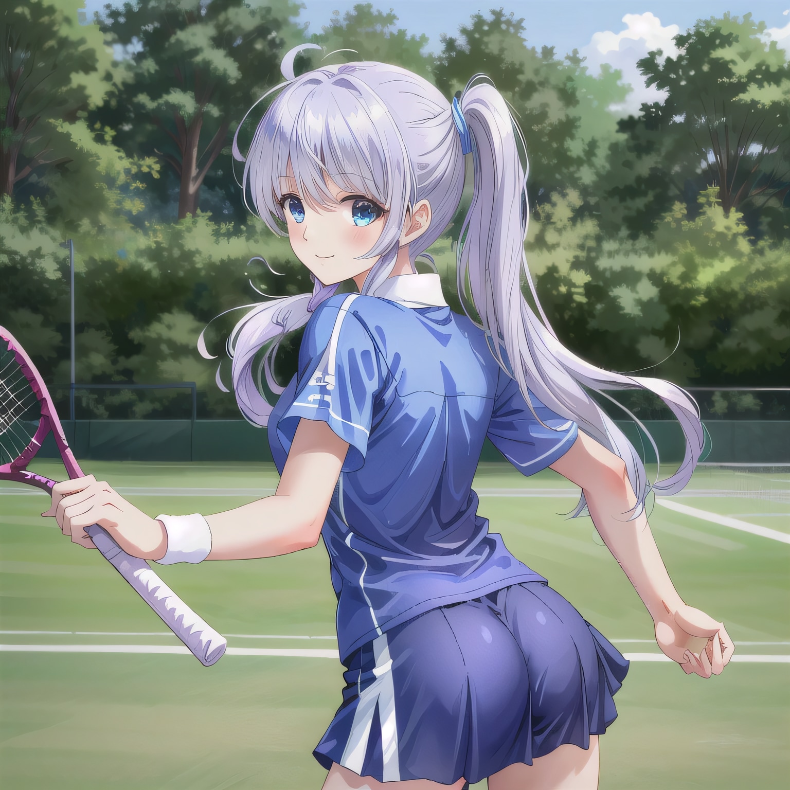 紫髪ロングでテニスウェアの少女９ | の人気AIイラスト・グラビア