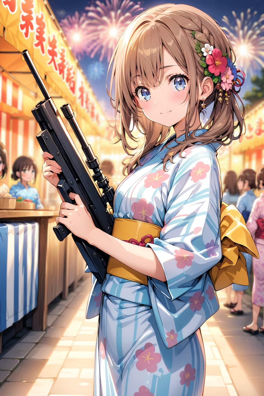 ちちぷい！夏祭りで射的をしている女の子を生成して！