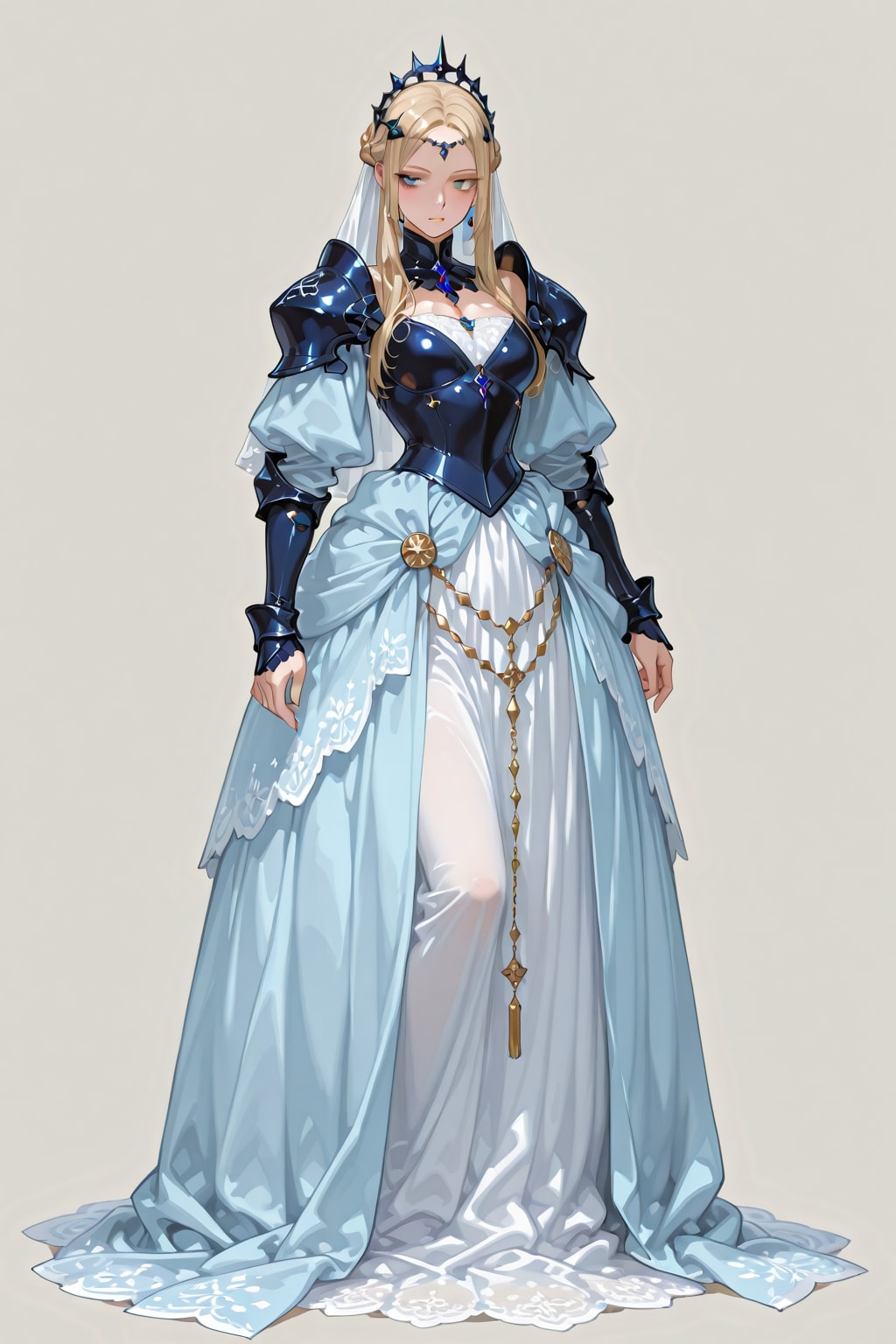 鎧の様なデザインのドレスを着た淑女