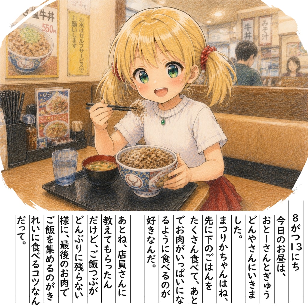 【絵日記】ぎゅーどんおいしいね♪
