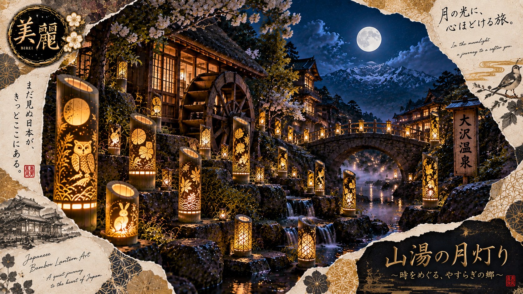 Moonlit Osawa Onsen — A Quiet Journey Through Japan  In the moonlight, a journey softens the heart. | の人気AIイラスト・グラビア