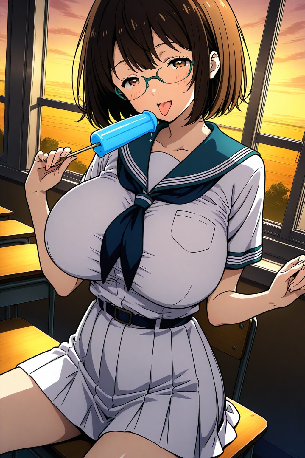 学校にお菓子持ってきちゃうなんて、悪い子でしょ？ | の人気AIイラスト・グラビア