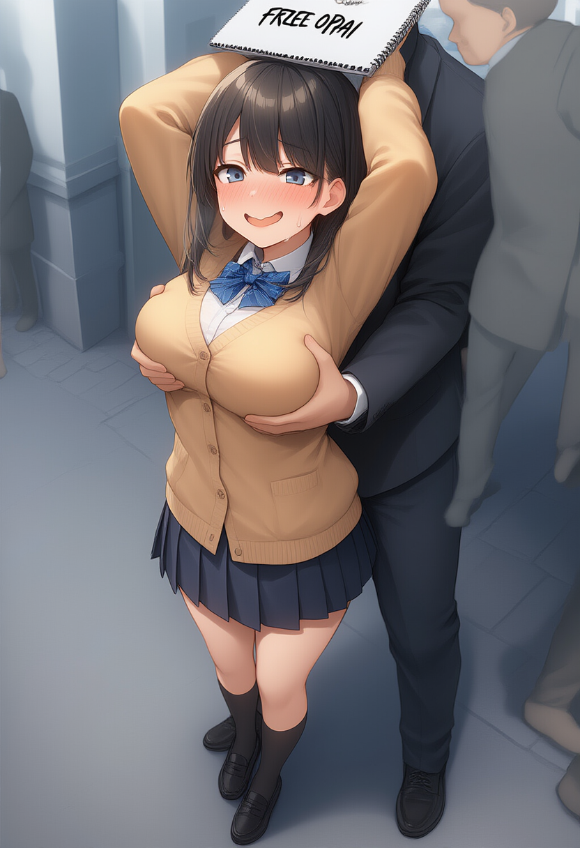 カーデJKが街中で自由におっぱい揉ませる企画を敢行