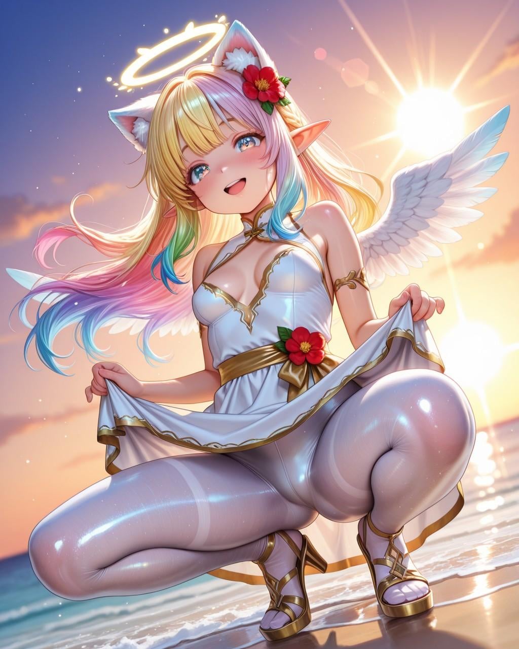 12枚）ビーチでしゃがむ天使さん