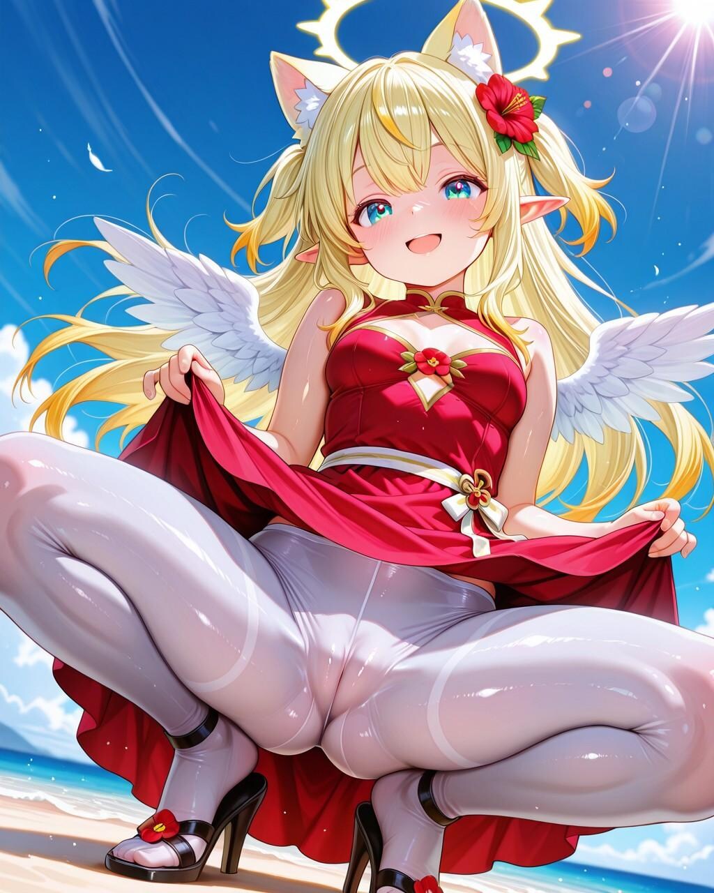 12枚）ビーチでしゃがむ天使さん