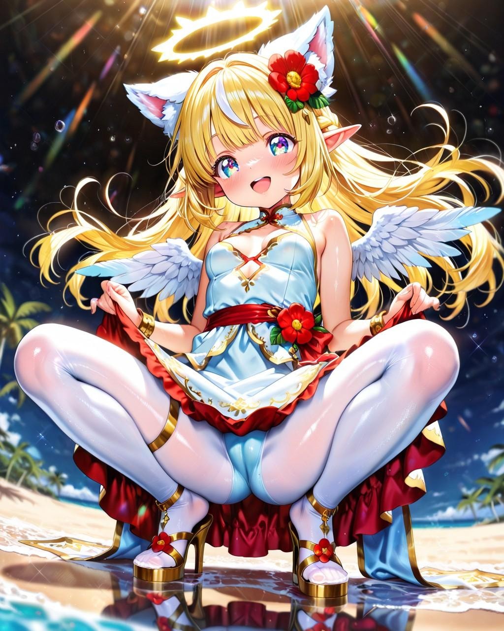 12枚）ビーチでしゃがむ天使さん