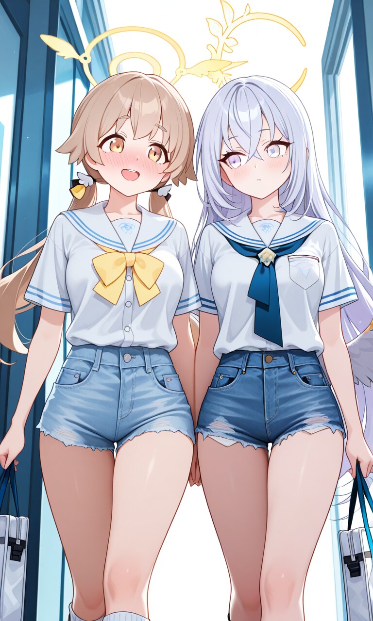 ヒフミとアズサ　セーラー夏服とショートパンツ4 | の人気AIイラスト・グラビア