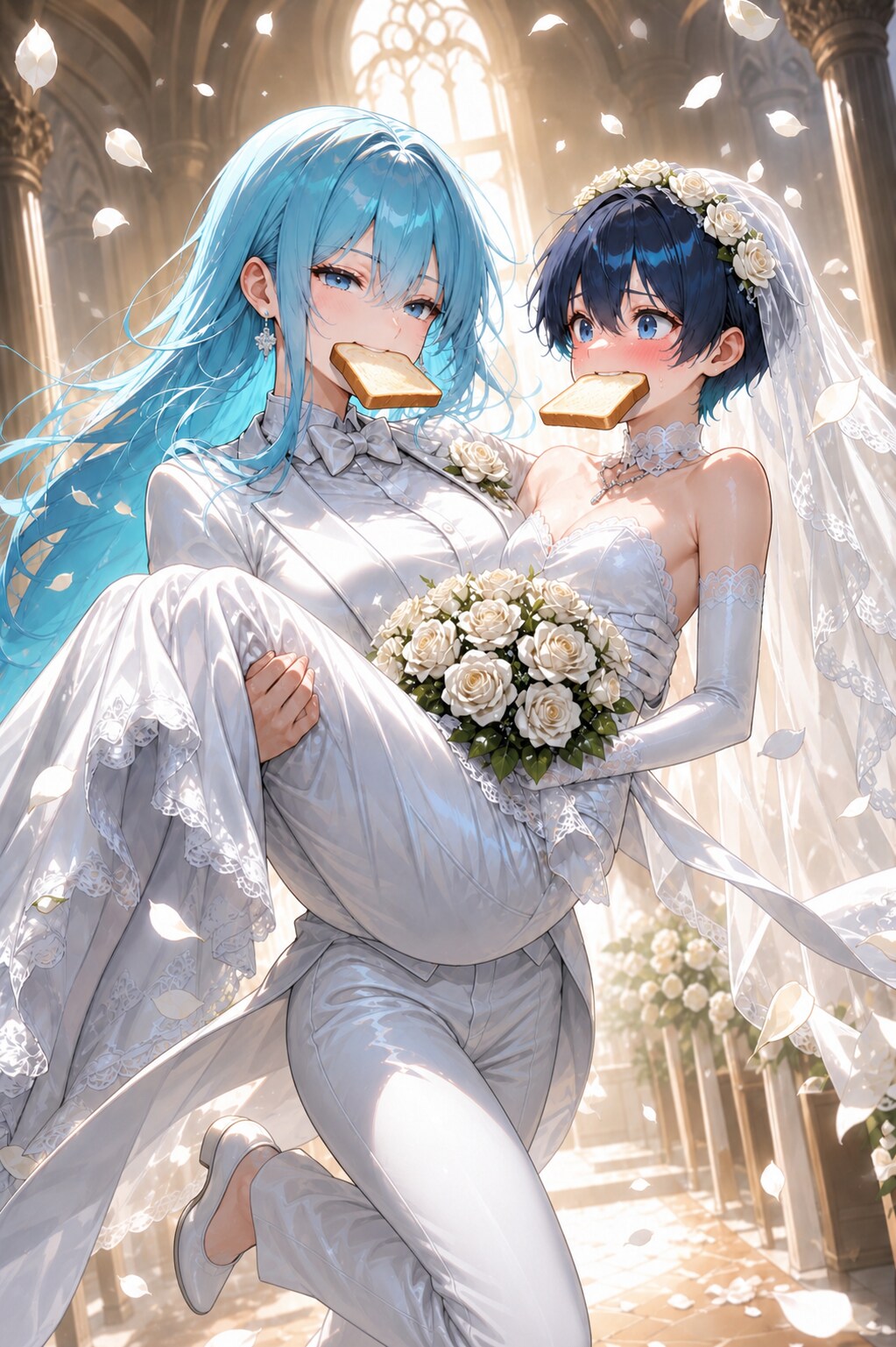 花婿(♀)と花嫁(♂)のトーストランニング
