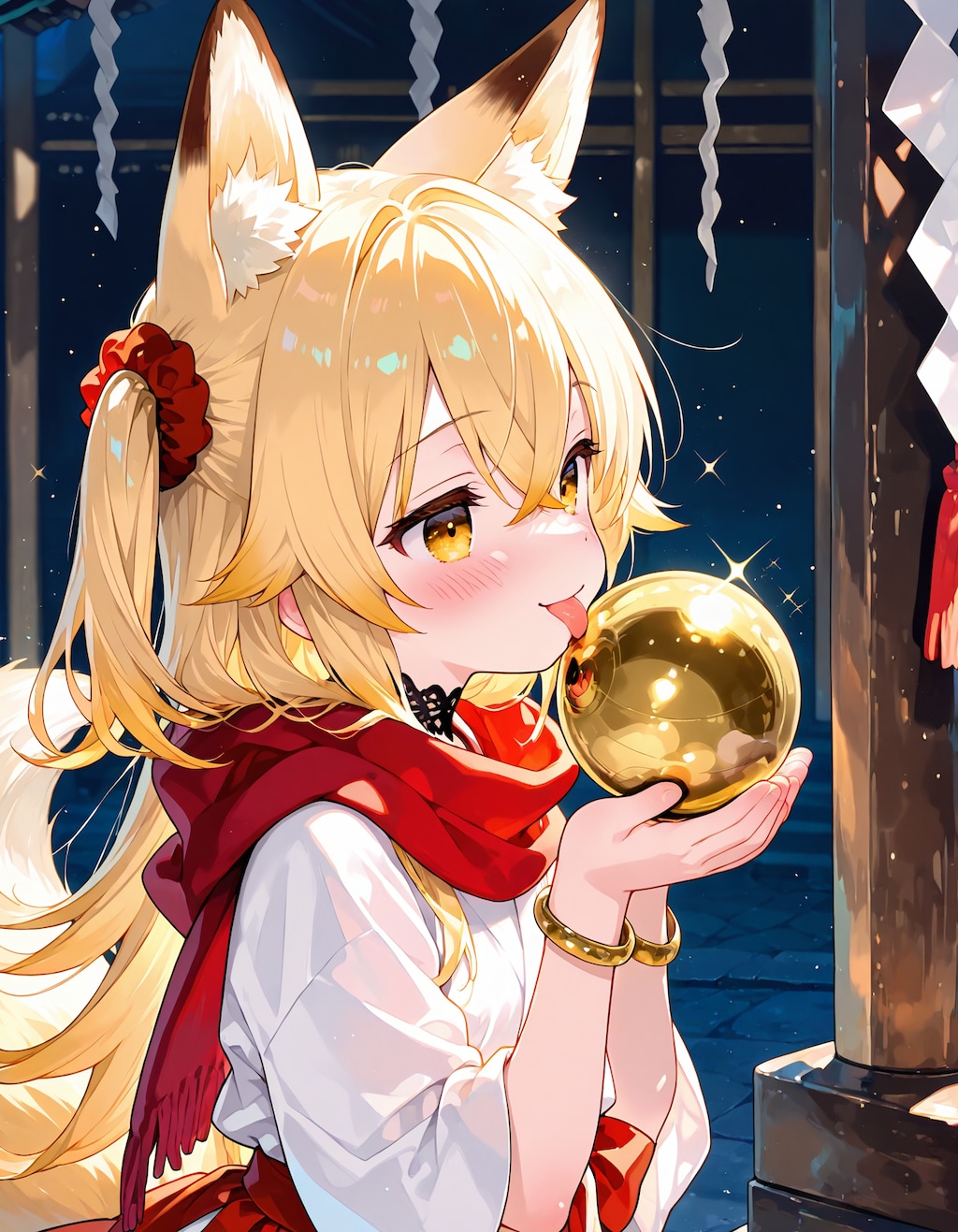 御神体を清めるミラ巫女