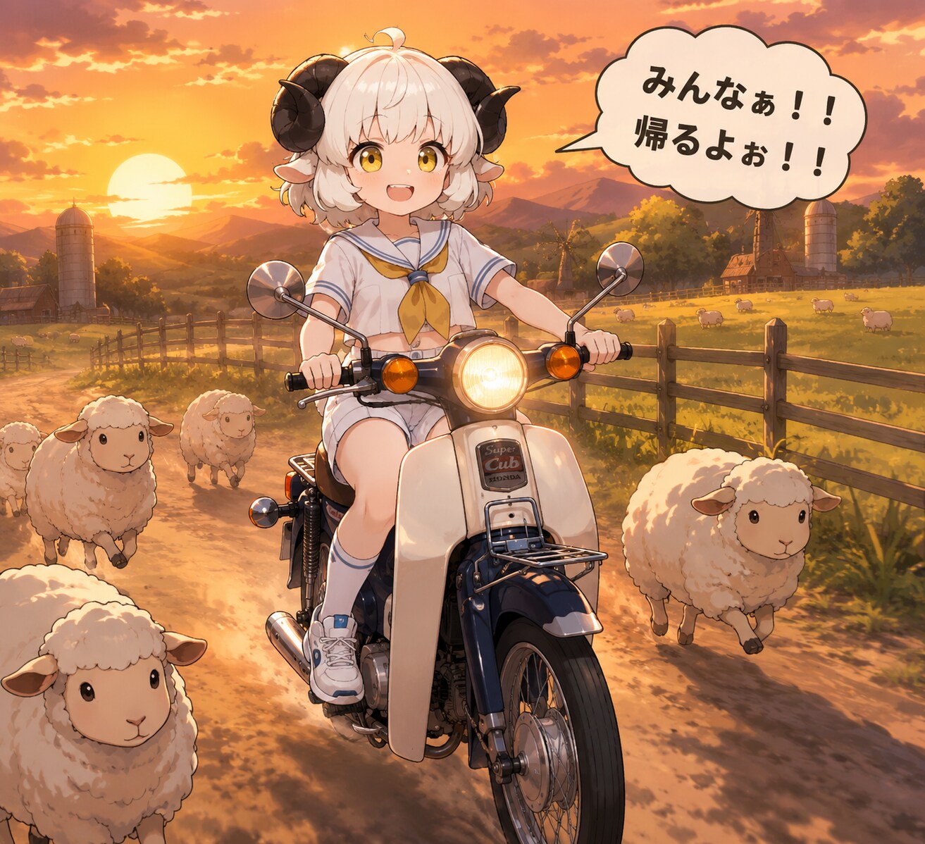 牧場内をカブで移動するメイちゃん♡