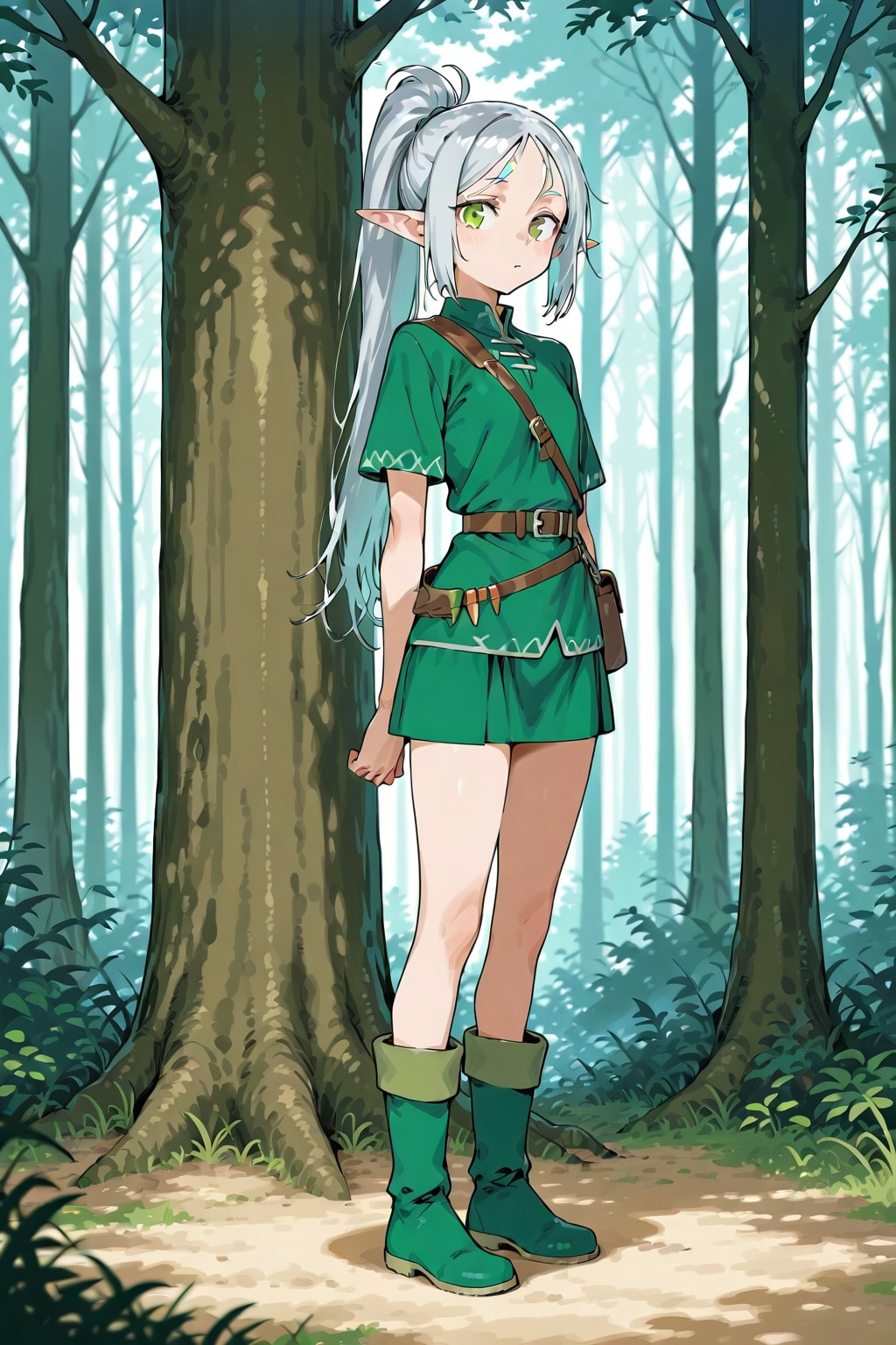 森の中の銀髪エルフの女の子