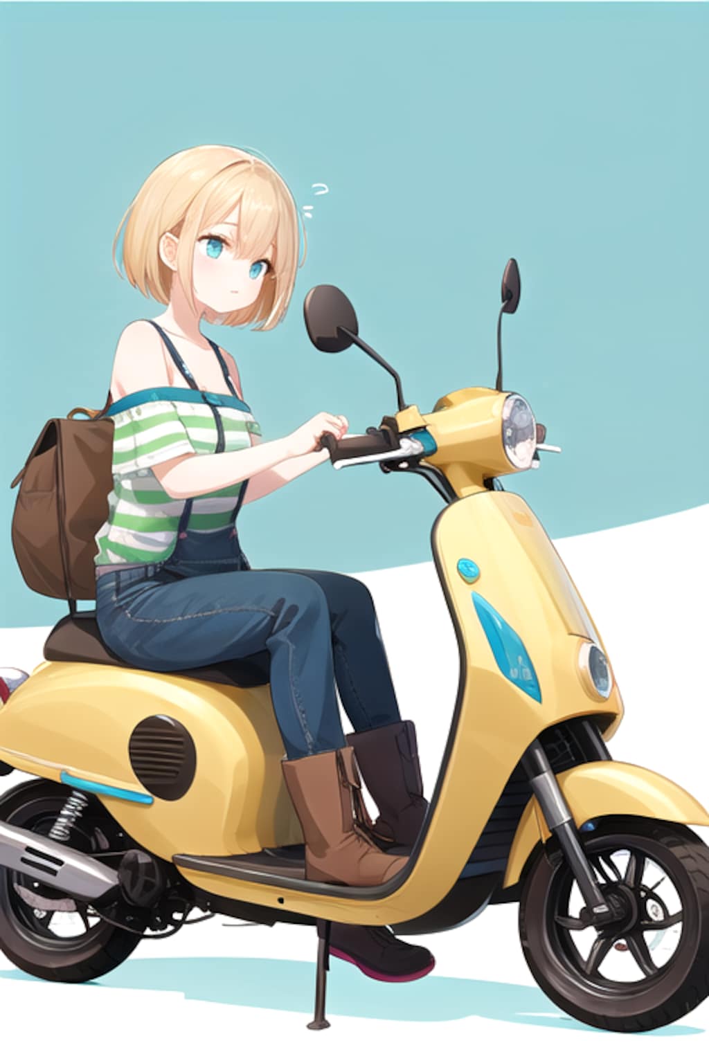 黄色いスクーターと彼女