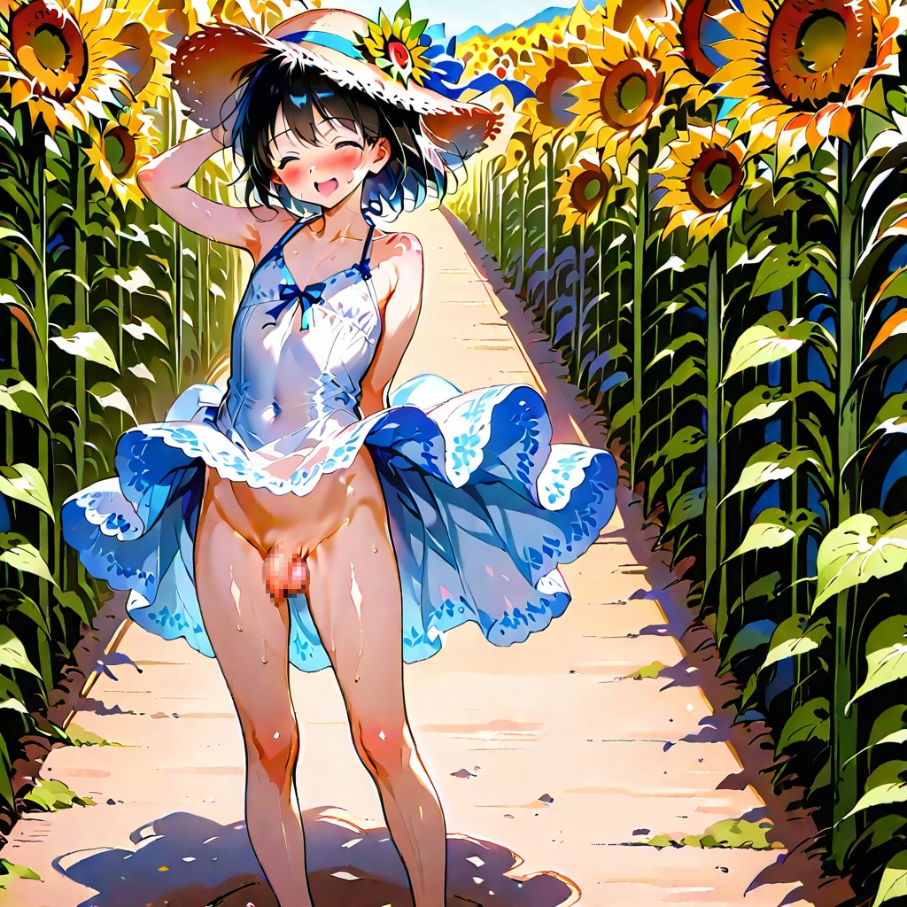ひまわり畑で……